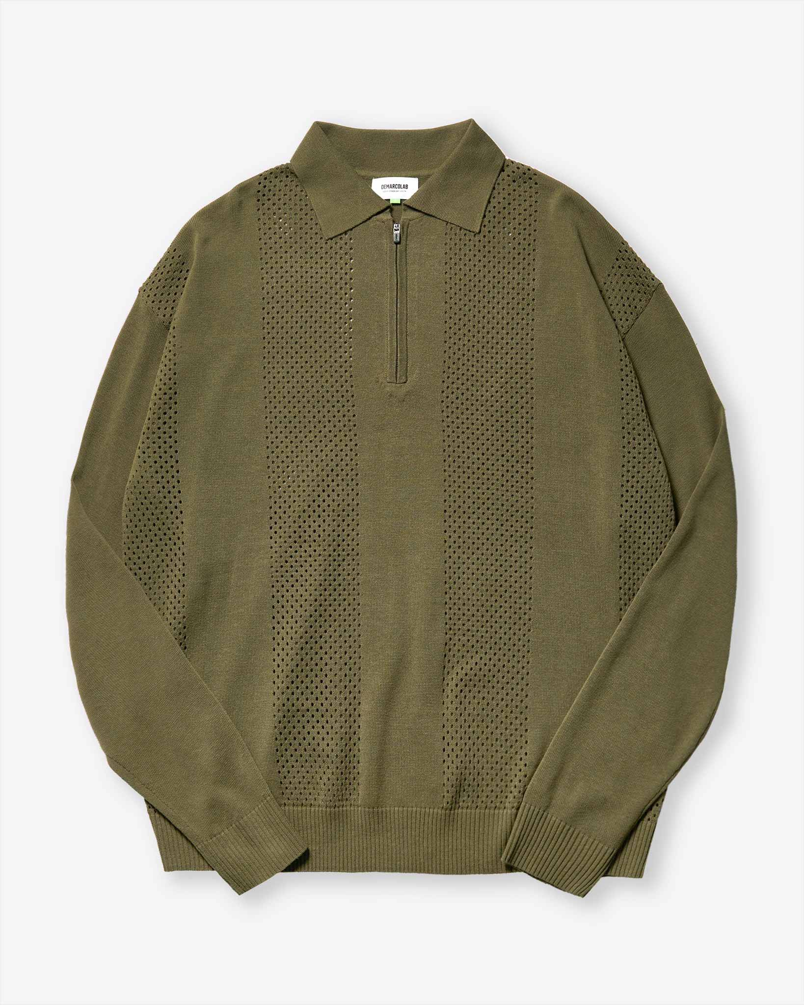 Mesh Knit Zip C-Sweat - Olive