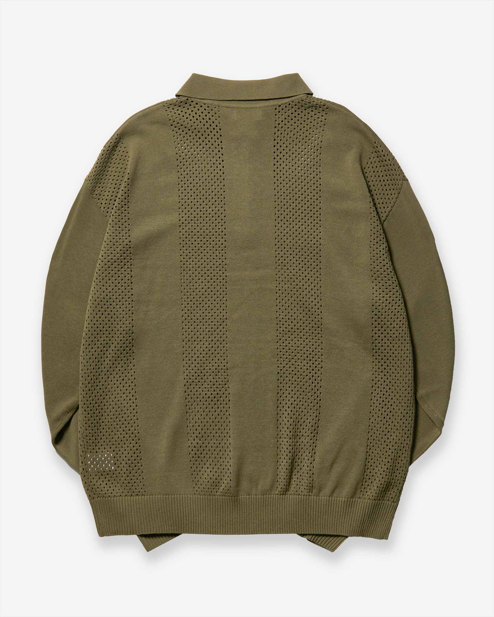 Mesh Knit Zip C-Sweat - Olive
