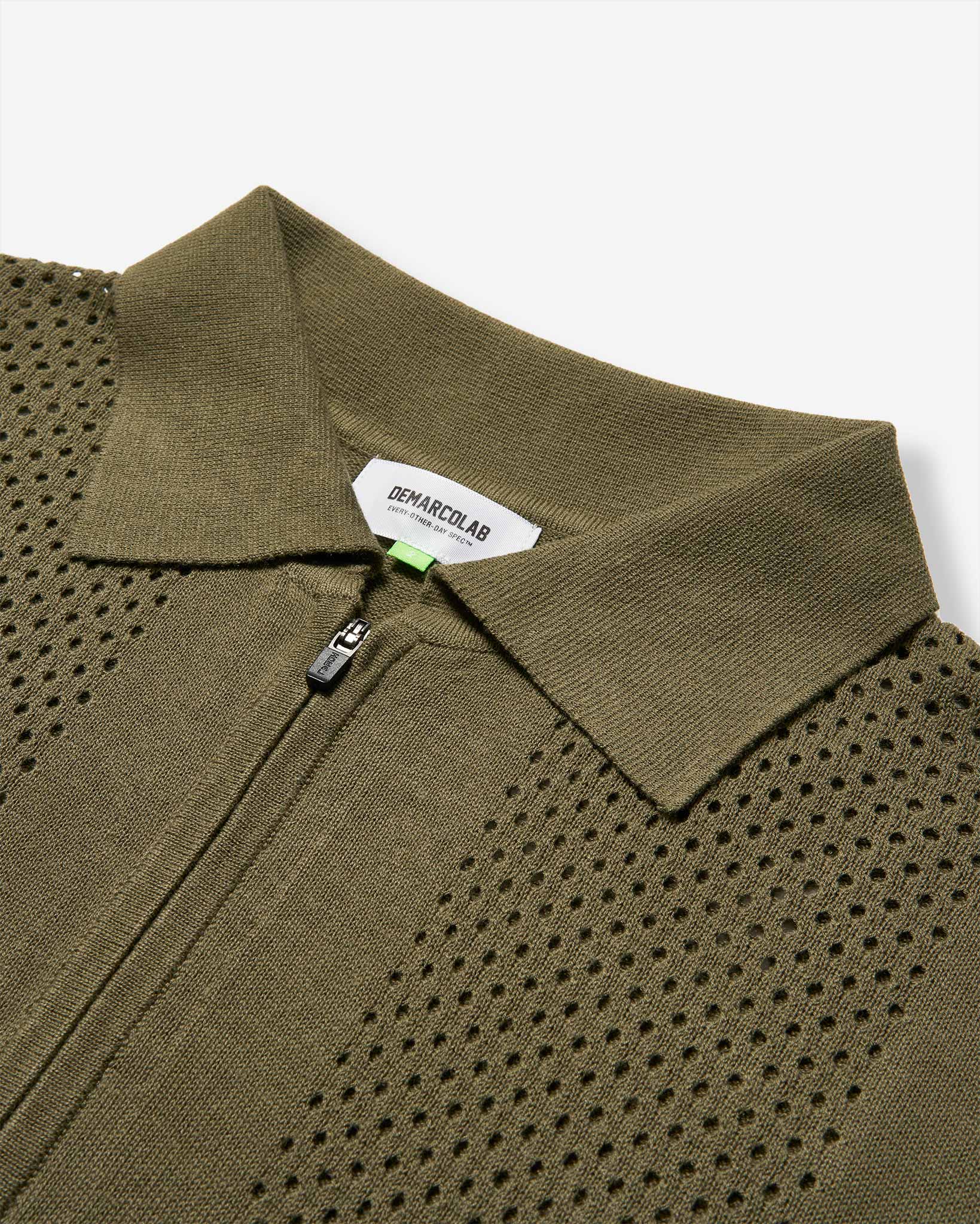 Mesh Knit Zip C-Sweat - Olive