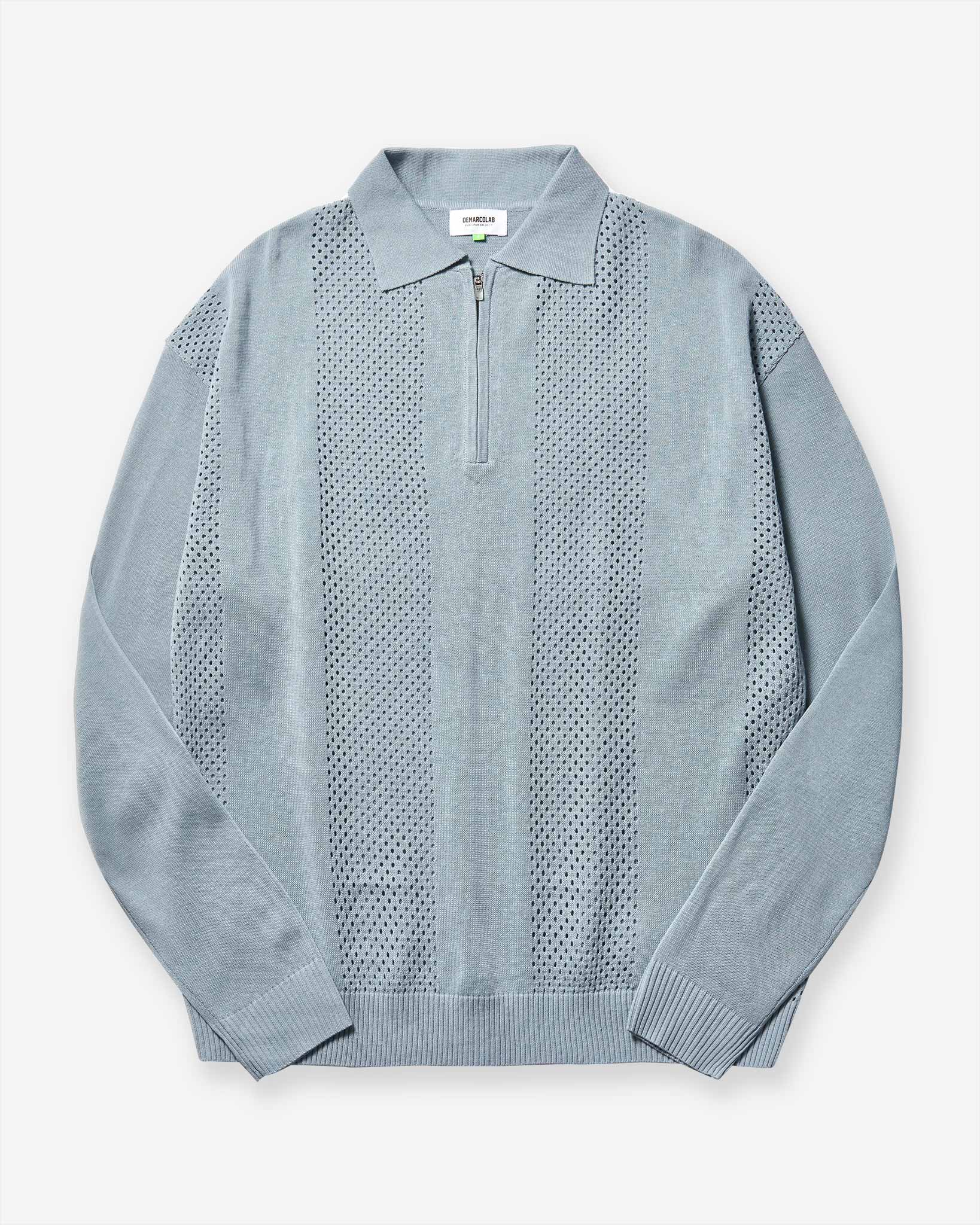 Mesh Knit Zip C-Sweat - Teal