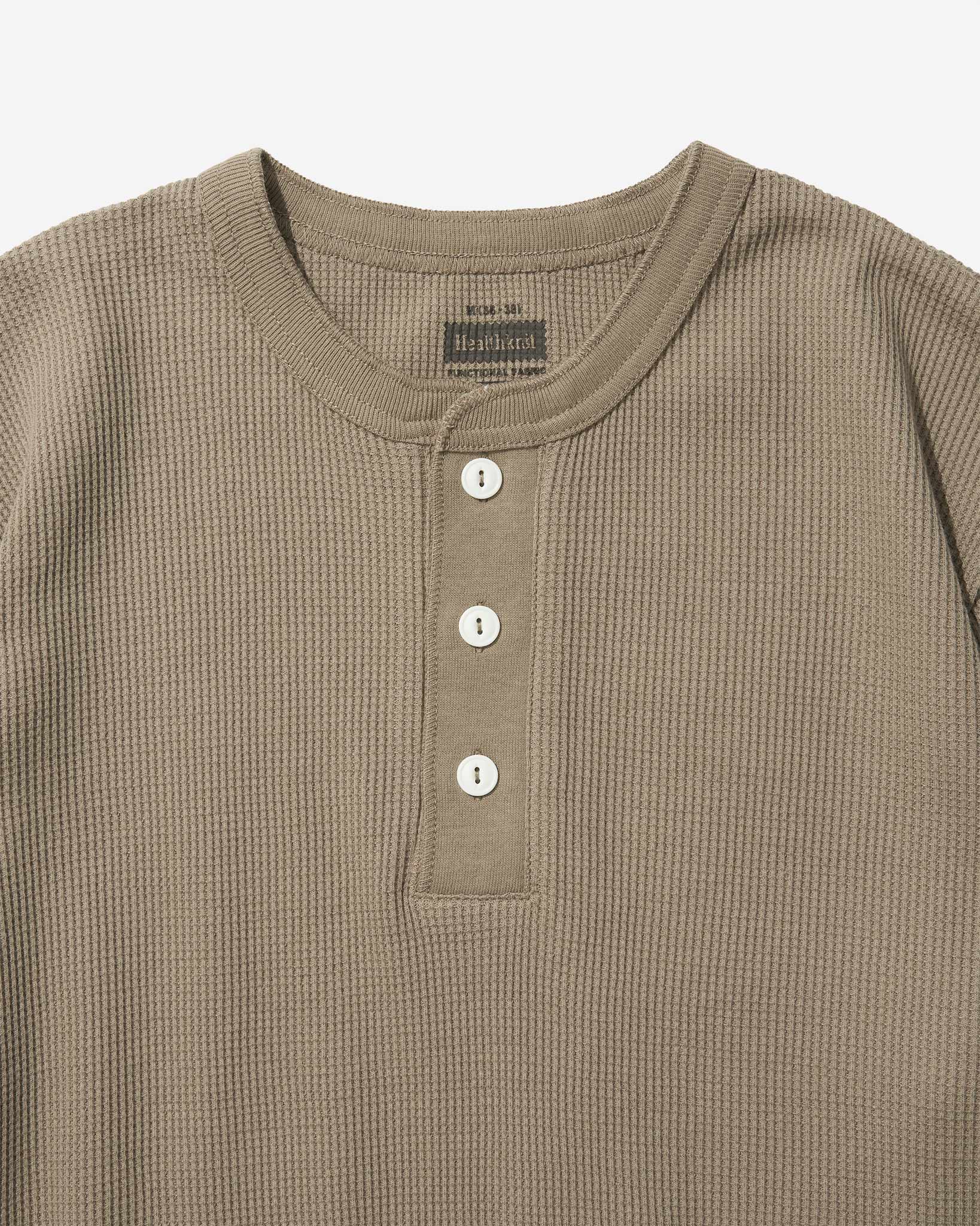 Functional Fabric Waffle Henley L/S T-Shirt - Beige