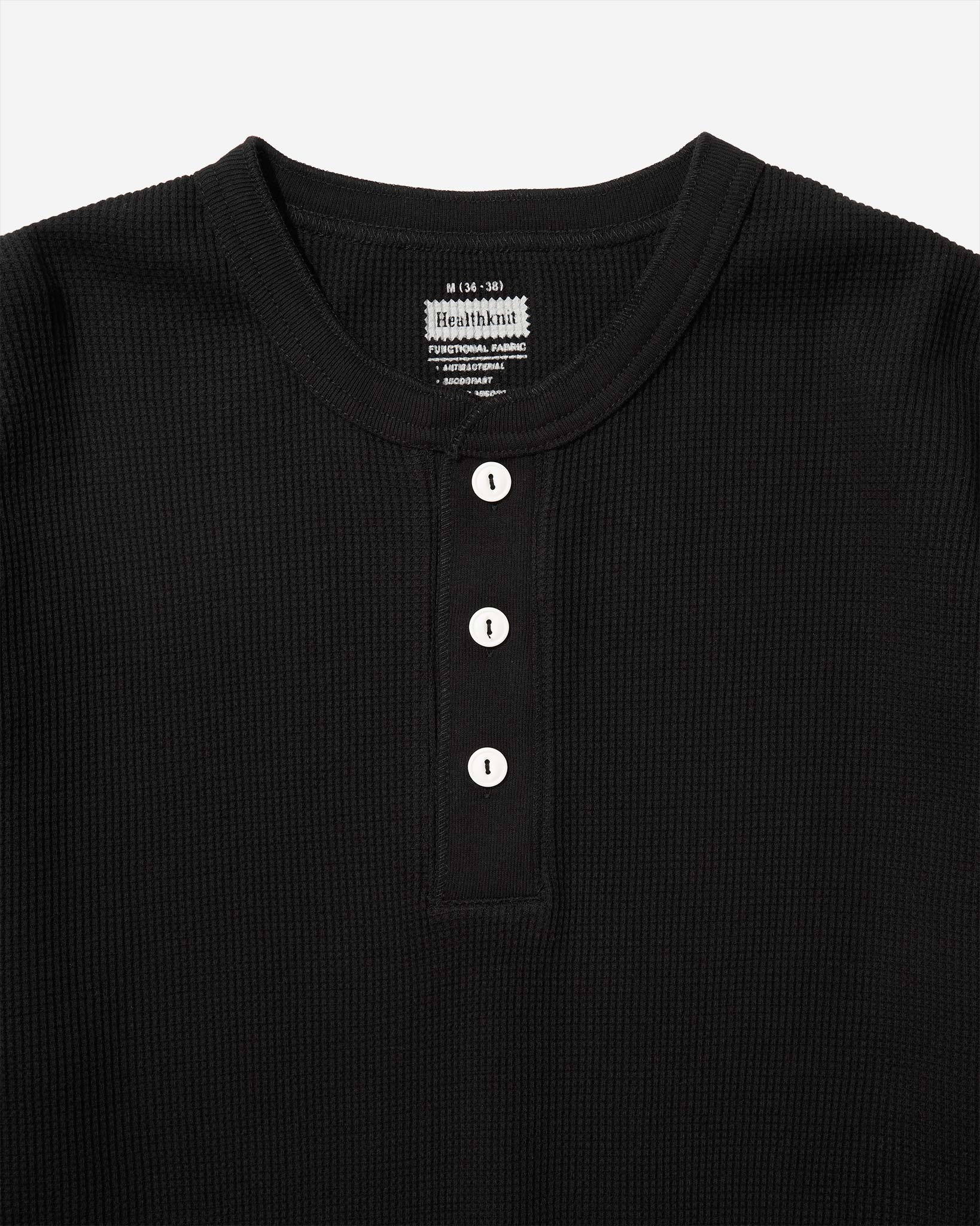 Functional Fabric Waffle Henley L/S T-Shirt - Black