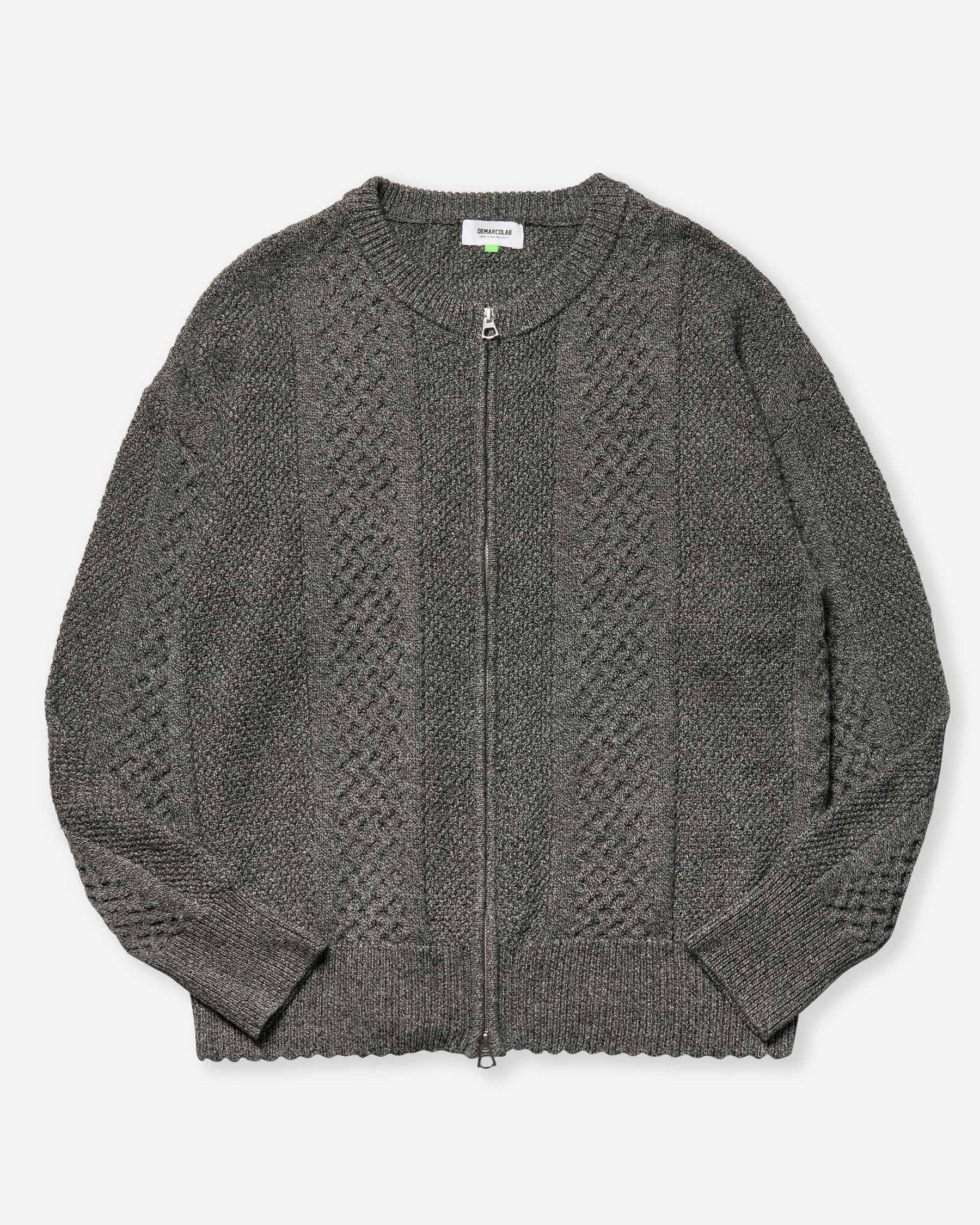 Cable Knit Zip Sweat - Mix Black