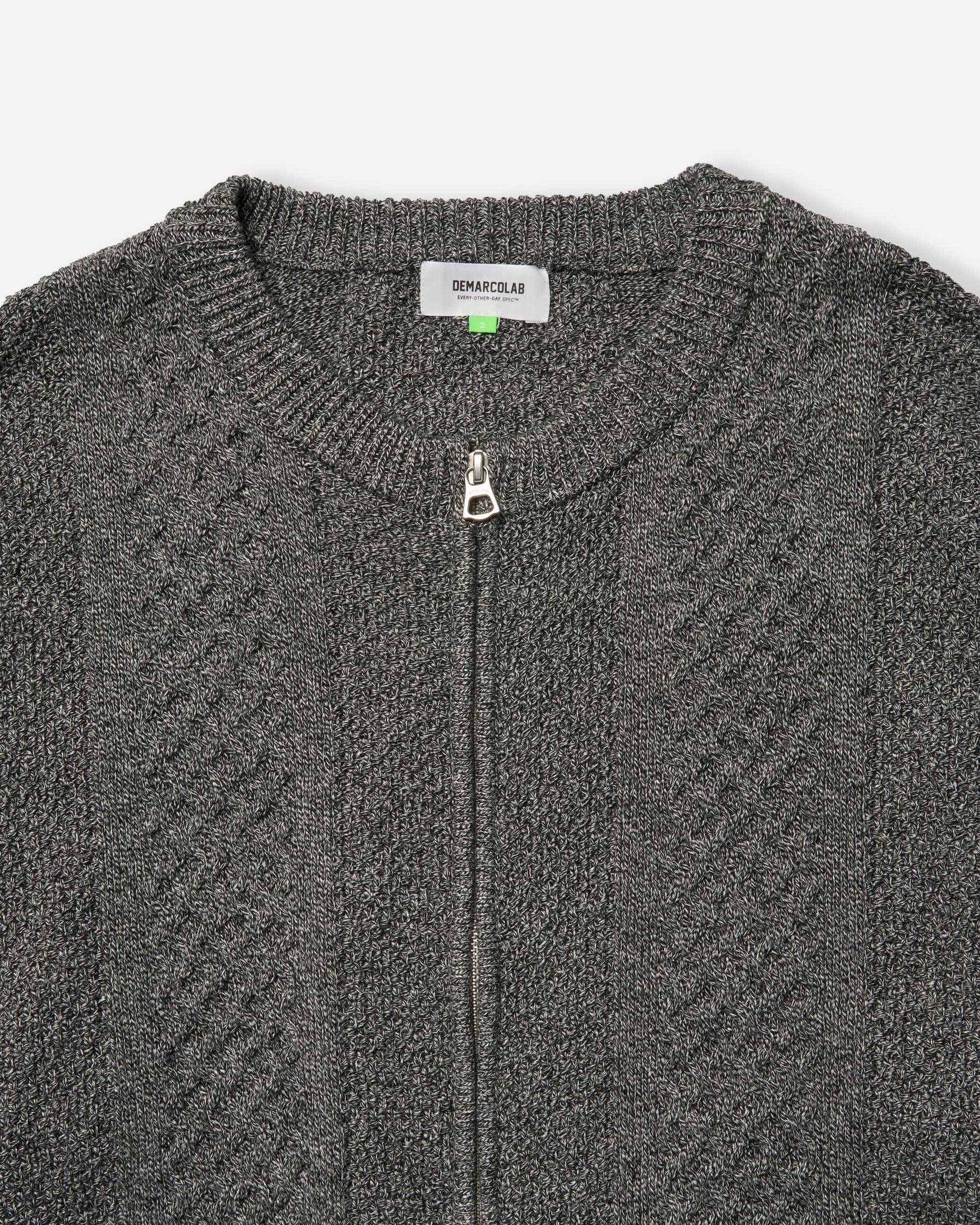 Cable Knit Zip Sweat - Mix Black