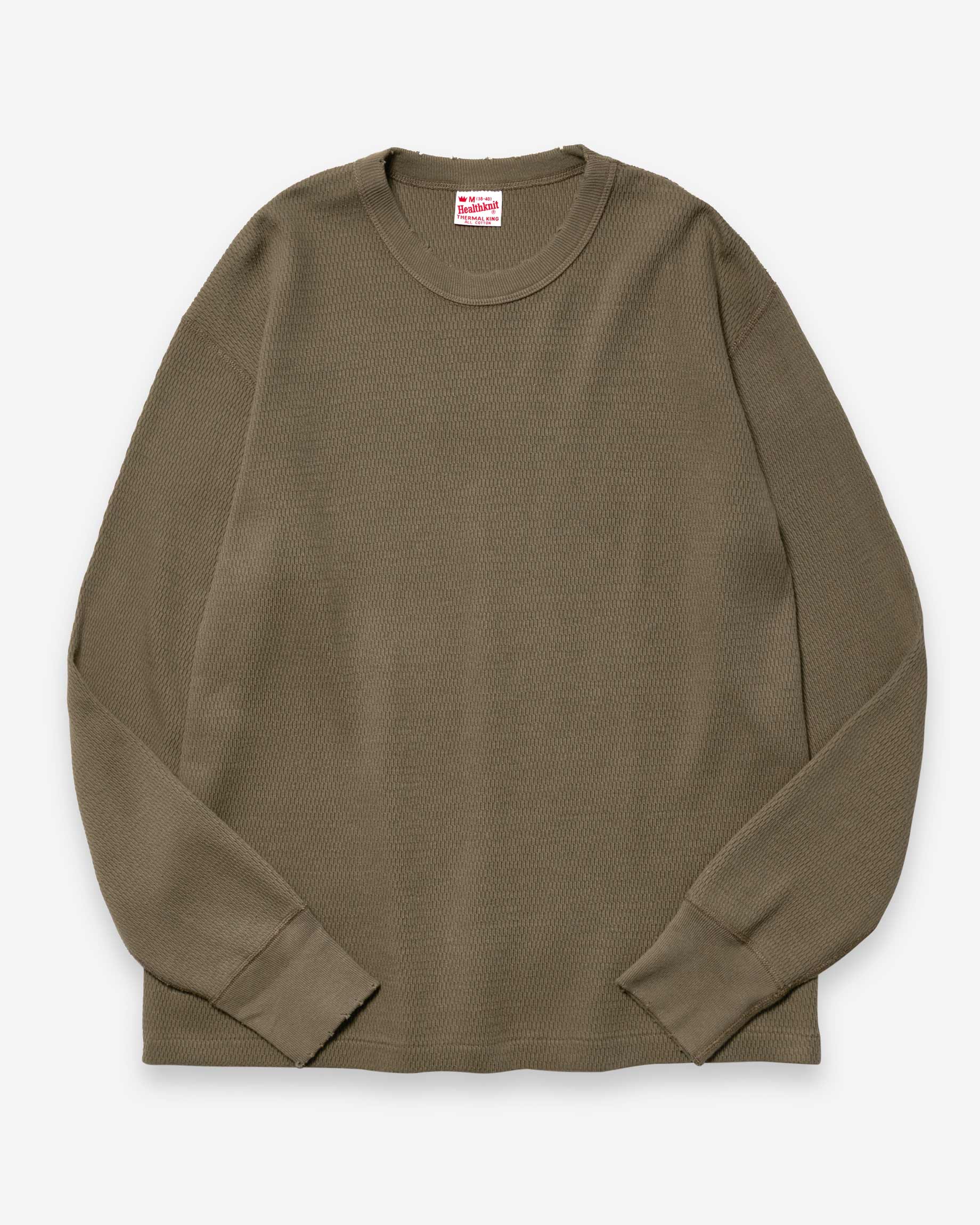 Thermal King Raschel Honeycomb Distressed Crewneck - Khaki