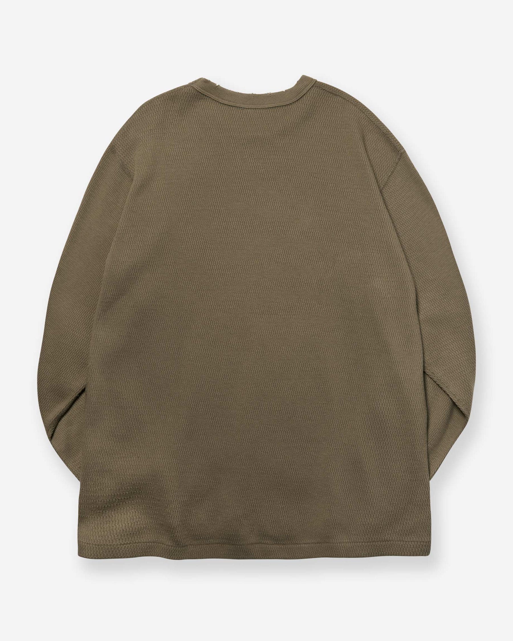 Thermal King Raschel Honeycomb Distressed Crewneck - Khaki