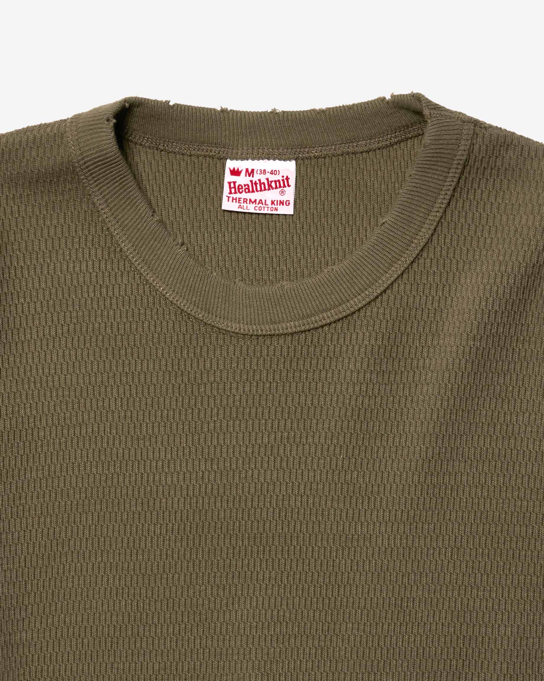 Thermal King Raschel Honeycomb Distressed Crewneck - Khaki