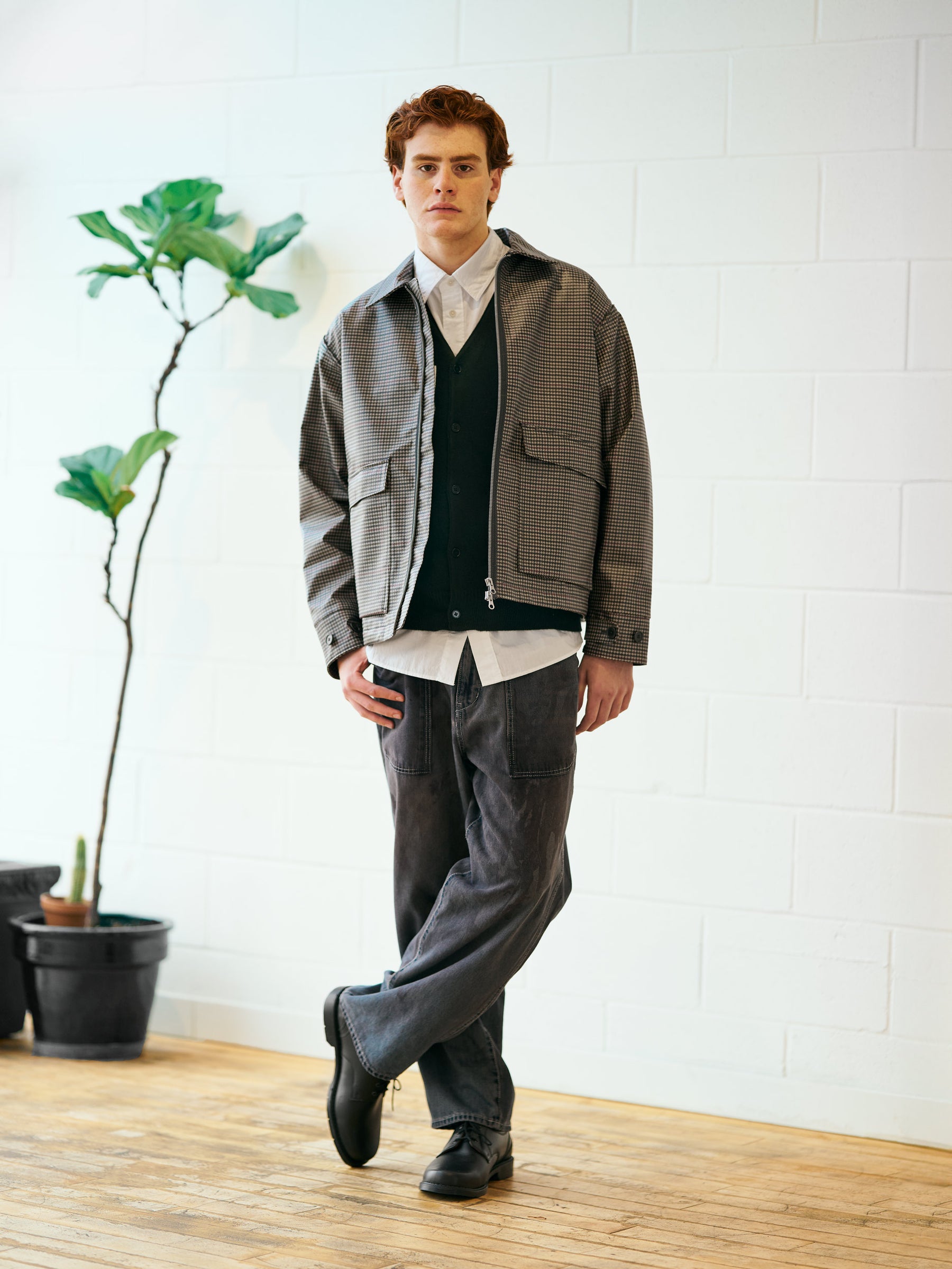 Reimagined Coated Houndstooth Check Jacket - Grey Check