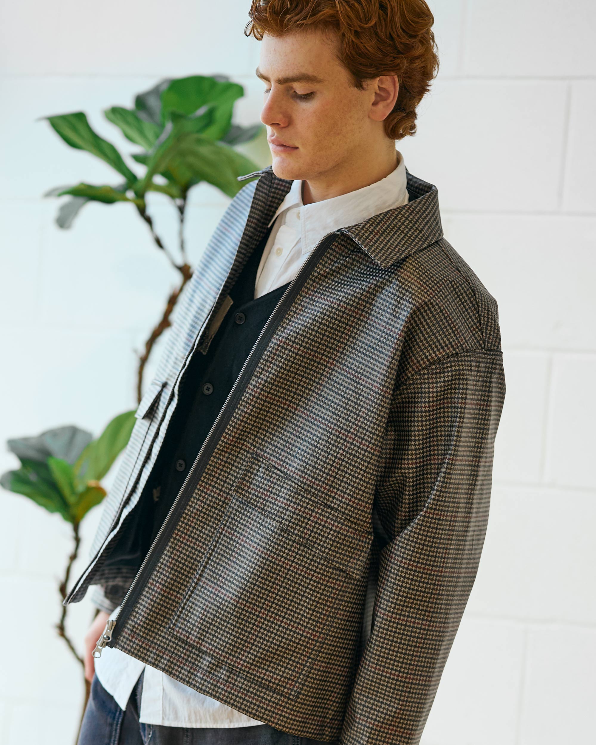 Reimagined Coated Houndstooth Check Jacket - Grey Check