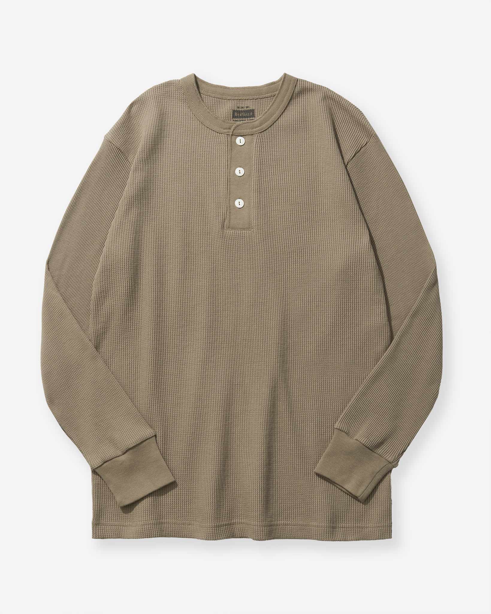 Functional Fabric Waffle Henley L/S T-Shirt - Beige