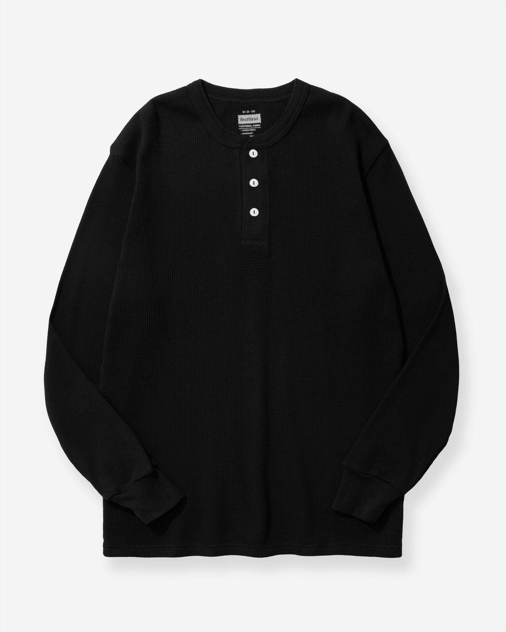Functional Fabric Waffle Henley L/S T-Shirt - Black